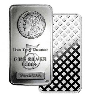 5 Oz.  Highland Silver Bar - Morgan Dollar Design.  999,  Fine