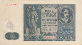 50 Zlotych Vf Banknote From German Occupied Poland 1941 Pick - 102
