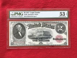Fr - 60 1917 Series $2 United States Legal Tender Note Pmg 53 Epq About Unc