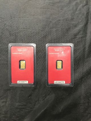2 Consecutive 1 Gram Rmc, .  999 Fine Gold Bar,  034471 And 034472