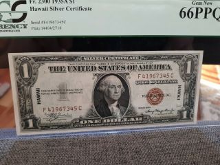 SCARCE - FR.  2300 1935 - A $1 “HAWAII” SILVER CERTIFICATE “F - C BLOCK”PCGS 66 PPQ 2