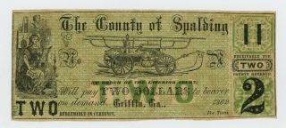 1862 $2 The County Of Spalding - Griffin,  Georgia Note Civil War Era Unc