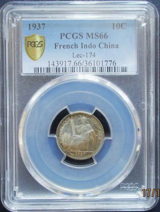 Ms - 66 Pcgs Bu 1937 French Indo China Silver 10 Cent Unc Uncirculated 452