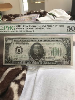 500$ 1934a Federal Reserve Note Pmg 50 Undergraded