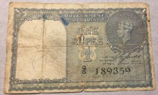 British India 1940 1 Rupee Banknote (p - 25a) Low Grade Circulated