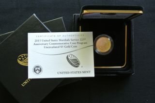 2015 - W U.  S.  Marshals $5 Uncirculated Gold Commemorative (w/box &)