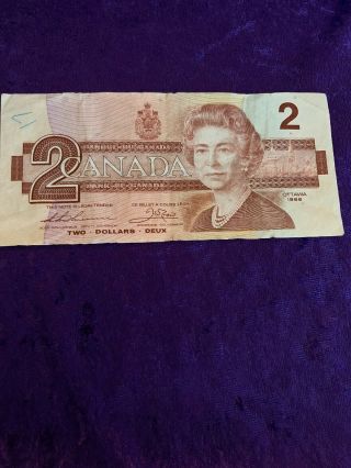 Canadian $2 Two Dollars Bill Note - 1986 Last Year Of Printing