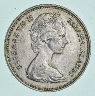 Silver World Coin - 1966 Bahama Islands 50 Cents - World Silver Coin 10.  3g 046