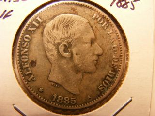Philippines 1885 Silver 1/2 Peso (50 Centavos),  Km 150,  Vf