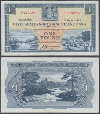 Scotland 1 Pound 1952 (vf, ) Banknote Clydesdale & North P - 191