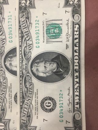 1977 $20 dollar bill Star notes 10 consecutive number uncirculated 2