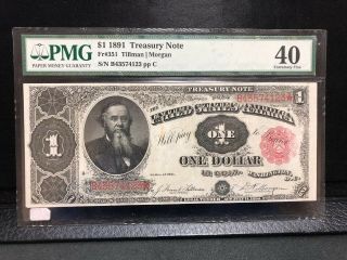 Fr - 351 1891 Series $1 United States Treasury Coin Note " Stanton " Pmg 40 Ef