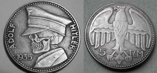 Coins 1935 Hitler / Germany 5 Reichsmark Exonumia Hobo Coin.  10