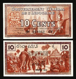 French Indo - China 10 Cents 1939,  Aau,  P - 85d Sign : 14
