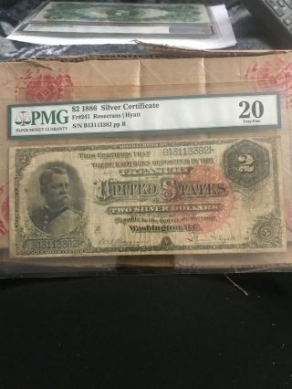 1886 $2 Silver Certificate Fr - 241 - " Hancock " - Graded Pmg 20 - Very Fine