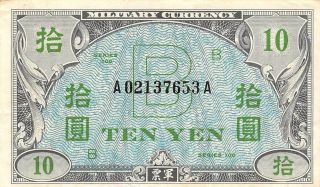 Japan 10 Yen Nd.  1945 P 71 Series 100 Wwii Issue B Circulated Banknote Mea2