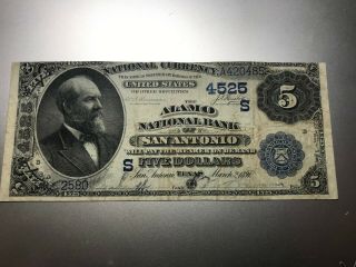 San Antonio,  Texas Alamo National Bank Note.  1882 Series.  Charter 4525.