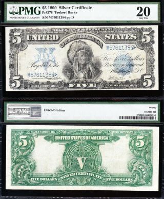 Vf Graded 1899 $5 " Indian Chief " Silver Certificate Pmg 20 57611384