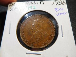Y93 Australia 1936 1/2 Penny Unc Brown