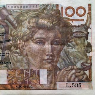 1953 France 100 Francs Banknote,  5 - 2 - 1953,  Banque de France,  Pick 128d 3