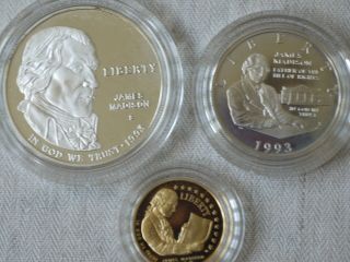 1993 Bill of Rights,  3 coin set,  $5 Gold,  $1 Silver,  50c silver,  PROOF, 3