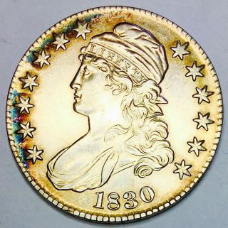 1830 Capped Bust Half Solid Bu,  One Of The Best Ive Seen Gorgeous Toning 6209