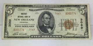 1929 $5 Type 2 Whitney National Bank of Orleans LA National Currency Note 3