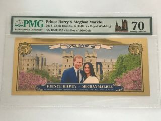 Prince Harry & Meghan Markle 2018 Cook Islands $5 - Royal Wedding Pmg 70 Gem Unc