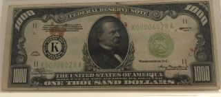 1934 $1000 One Thousand Dollar Bill Old Currency Note Dallas Texas
