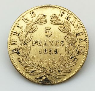 1859 A - FRANCE (5) Francs Gold Coin 