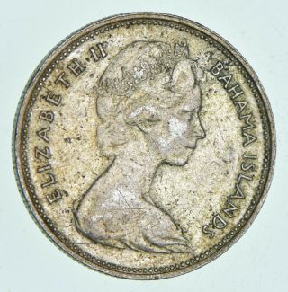 Silver World Coin - 1966 Bahama Islands 50 Cents - World Silver Coin 10.  4g 971