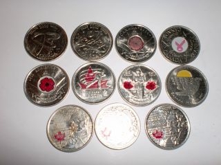 - Canada - 11 X " 25 Cents " - Commemorative Coins,  Color Quarters - 2000 - 2013 11ax