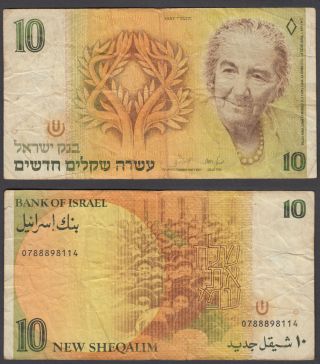 Israel 10 Sheqalim 1987 (vg) Banknote Golda Meir P - 53b