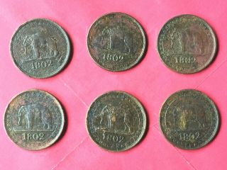 Ceylon 6 X 1/192 Rix Dollar Coins 1802