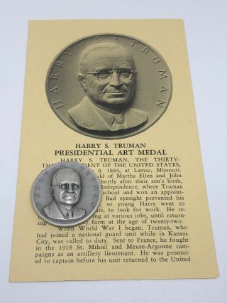 Medallic Art Co.  999 Silver Medal Coin W/cert President Harry S.  Truman 1459