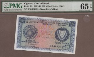 Cyprus: 250 Mils Banknote,  (unc Pmg65),  P - 41b,  01.  05.  1973,