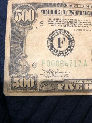 1934 A $500 Federal Reserve Note Scarce 2
