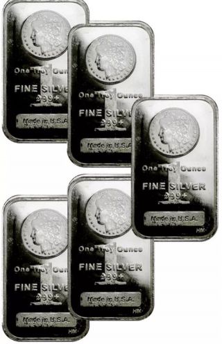 (5) 1 Troy Ounce.  999 Fine Silver Morgan Bars Bu,  (3) 99.  9 24k Gold $100 Bills