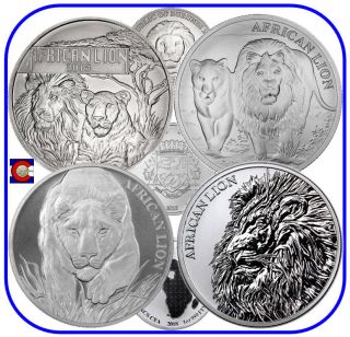 African Lion 2015 2016 2017 2018 Burundi Congo Chad 4 - 1 Oz Silver Coins Capsules