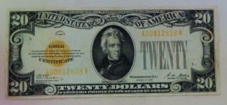 1928 $20.  00 Small Size Gold Certificate Usa