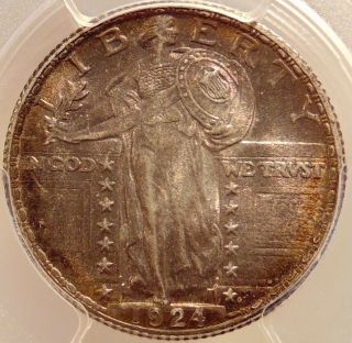 1924 - P Standing Liberty Quarter - PCGS MS63 FH - Very Pretty Toned BU Coin 4