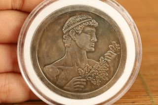 Rare Old Copper Silver Man Figure Statue Collect Commemorative Coin,  Box