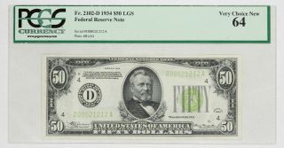 1934 $50 Federal Reserve Note Cleveland Fr.  2102 - D Fancy Serial Number Pcgs Cu64