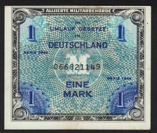 1944 1 Mark Germany Ally Occupation Vintage Paper Money Banknote Wwii P 192a Xf