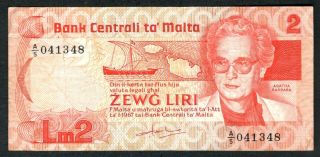 1986 Malta 2 Liri Note.