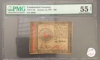 1779 Continental Currency $45 January 14th Pmg Au55 Net