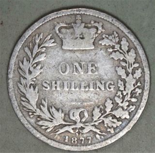 Great Britain 1877 Shilling Silver Coin - Die 52
