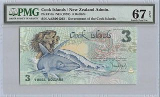 Cook Islands 3 Dollars Nd (1987) P - 3a Pmg 67 Epq Gem Unc