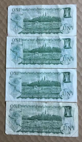 4 Canadian One Dollar Bills ($1) Circulated 4 X $1 issued In 1973 2