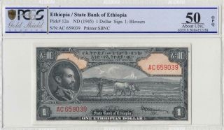 1945 Ethiopia $1 Africa " Emperor Haile Selassie " ( (pcgs Gold Shield 50 Opq))